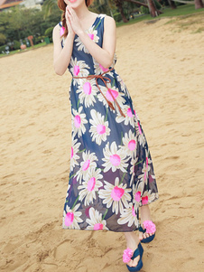 Robe d'été multicolore chiffon fleurie encolure dégagée