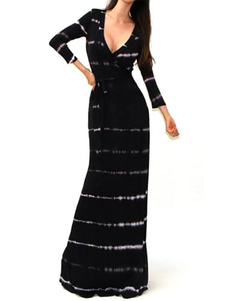 Robe longue multicolore zébré motifs fleuri col V