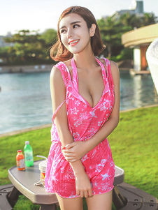 Rose Red Print noués à la robe de natation pour les femmes