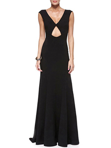 Robe longue noir coupe asymétrique col V