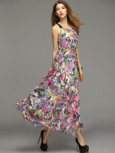 Robe d'été multicolore chiffon fleurie et bretelles