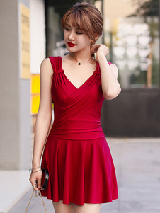 Maillot de bain 1 piece plissé unicolore élastique pour femme