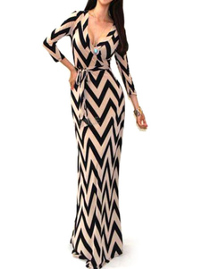 Robe longue multicolore à zigzags sirène avec tricot col V