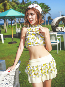 Maillot de bain imprimé col haut volantée jupe maillot de bain