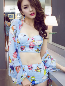 Maillot de bain 2 pièces bleu clair avec lacets col V élastique pour femme