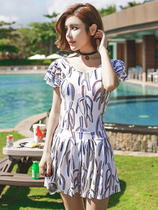 Maillot de bain 1 piece croisé impression élastique pour femme