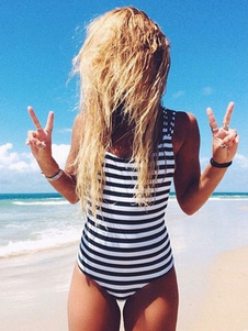 Bikini 1 pièce sexy avec rayure et cordon