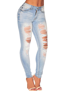 Jean féminin en coton bleu clair