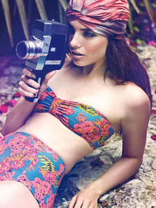 Maillot de bain 2 pièces bleu impression licou pour femme