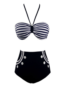 Maillot de bain 2 pièces noir avec rayure pour femme