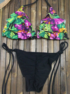 Bikini ensemble impression lacets bretelles pour femme