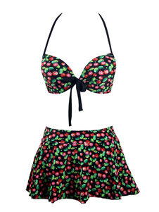 Maillot de bain 2 pièces noir lacets bretelles pour femme