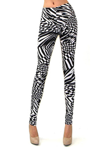 Leggins féminins en romanknit noirs zébrés