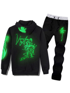 Coton imprimé lumineux bicolore à capuche et pantalon Activewear ensemble chez les hommes