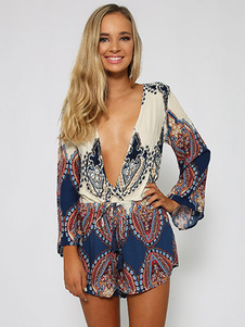 Belle combinaison pour femme style européen bleue fleuri