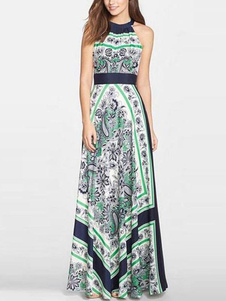 Robe longue vert en coton imprimé fleuri