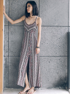 Robe longue en chiffon imprimé fleuri à fines bretelles