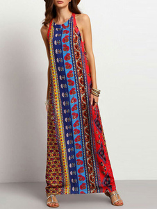 Robe longue multicolore en coton convenable imprimé fleuri