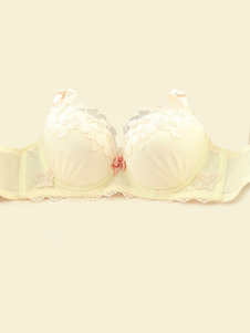 Coton Polyester blanc soutien-gorge et culotte avec noeuds dentelle pour femmes