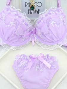 Soutien-gorge en coton taffetas lavande avec arcs dentelle pour femmes