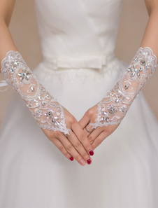 Gants Mitaines en dentelle ivoire de mariage Longueur de poignet