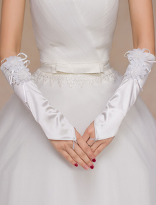 Gants Mitaines Tissu de satin ivoire de mariage Longueur de coude