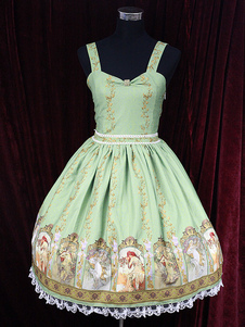 Robe lolita synthétique verte impression avec noeud