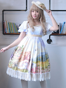Robe lolita attirante bleu claire impression avec noeud Jolie