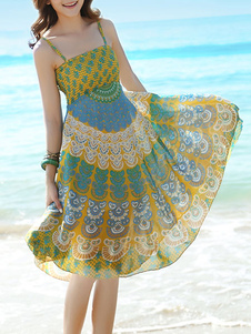 Robe d'été multicolore fleurie à fines bretelles