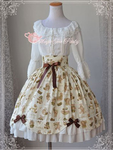 Jupe lolita parfaite beige rétro en coton impression