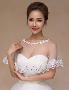 Boléro de mariage en tulle ivoire ouvert devant