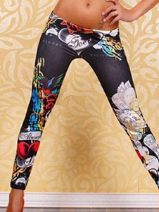 Leggins féminins bohémiensnoirs multicolore style peinture