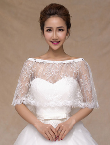 Boléro de mariage en dentelle ivoire ouvert devant