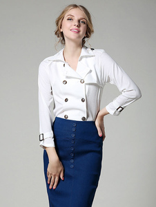 Blouse femme mode blanc avec bouton croisé