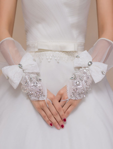 Gants Mitaines en tulle ivoire de mariage Longueur de poignet