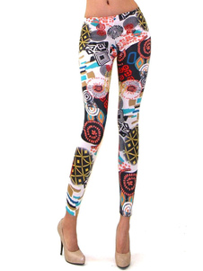 Leggins féminins bohémiensblancs multicolore style peinture