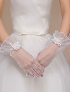 Gants Gants en tulle ivoire de mariage Longueur de poignet