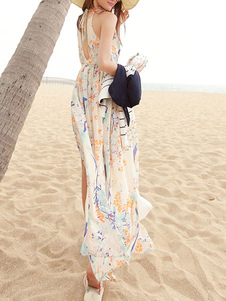 Robe d'été multicolore fleurie col Peter Pan