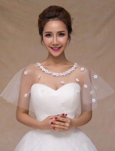 Boléro de mariage en tulle ivoire ouvert devant avec fleur