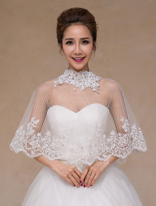 Boléro de mariage en dentelle ivoire ouvert devant