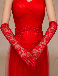 Gants Gants en dentelle rouge de mariage Longueur de coude