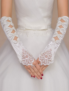 Gants Mitaines Tissu de satin ivoire de mariage Longueur de coude