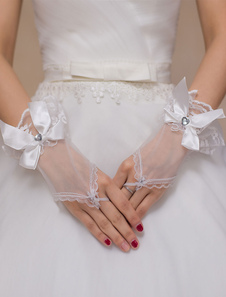 Gants Mitaines en tulle ivoire de mariage Longueur de poignet