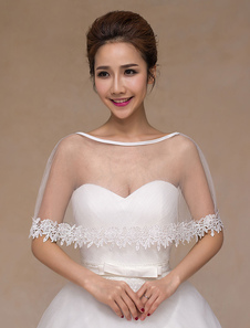 Boléro de mariage en tulle ivoire ouvert devant