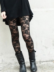 Leggins féminins mode en dentelle noirs à tricoter avec dentelle