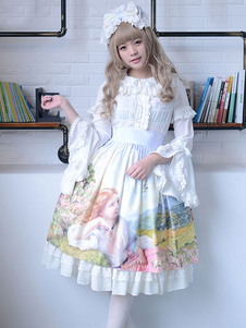 Jupe lolita bleu claire Jolie synthétique impression avec noeud