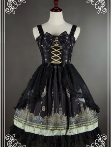 Belle Robe lolita synthétique impression avec noeud