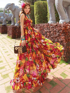 Robe d'été multicolore fleurie à bretelles