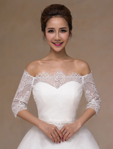 Boléro de mariage en dentelle ivoire ouvert devant