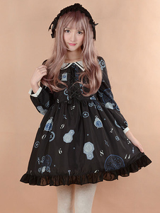 Robe lolita attirante en chiffon impression rétro